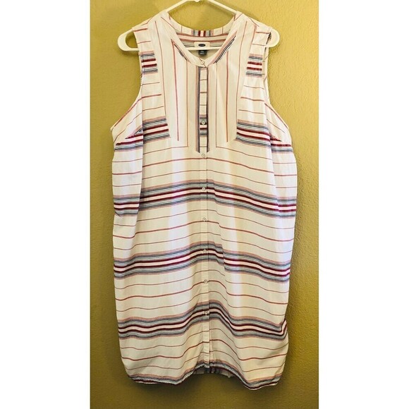Old Navy Size XXL Tank Dress Linen Striped Button Down 100% Cotton Beachy Flowy - Picture 1 of 7